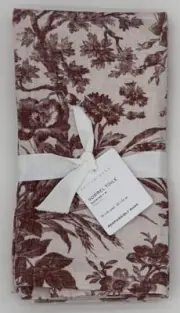 Pottery Barn Sorrel Toile Organic Cotton Napkins (4) ~ Rosewood Red