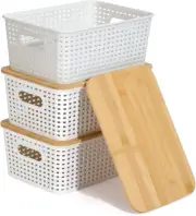 Plastic Storage Bins with Bamboo Lid Pantry Organization and Storage Baskets Con