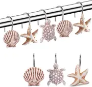 Decorative Shower Curtain Hooks Seashell Turtles Shower Curtain Rings 12 Pack