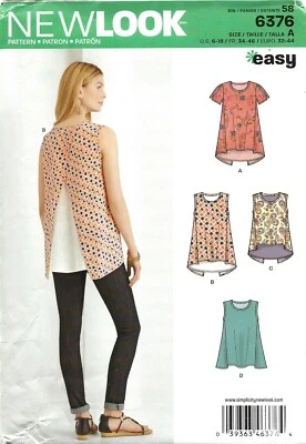 New Look 6376 Tops & Tunics w Back Underlay, Cold Shoulder Option Sz 6-18 UNCUT