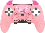 PlayVital Cute Demon Silicone Case for ps5 Edge Controller, Kawaii Controller Cover Skin Gamepad Protector for ps5 Edge Accessories with Touch Pad Sticker & Thumb Grip Caps - Pink