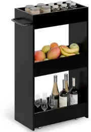 Wood Rolling Storage Cart 7.9" W, 3 Tier Slim Utility Kitchen Cart on Wheels Lau