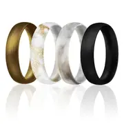 ROQ Silicone Ring - Dome Style Thin Comfort Fit Set by ROQ for Women - 9 mm Marble White with Black, Marble White with Metal Bronze, Black, Metal Bronze