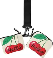 [miaozhen] Hello Cartoon Cute Red Cherry Dual Coin Purse Credit Card Holder Wallet Compact Size Change Purse Wallet with Zipper Coin Pocket for Girls 2 Pcs wallet para tarjetas, Hello Cartoon cute red cherry