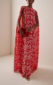 [Bernadette] Minnie Buttercup-Print Crepe Maxi Cape Dress