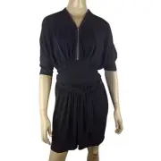 PORTMANS ladies size S dress black stretch plunging zip front tie back BNWT