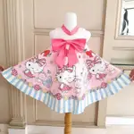 BAJUKIDDIE HELLO KITTY 絲帶粉色連衣裙女童貓連衣裙 ORIGINAL