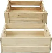 PRETYZOOM 2Pcs Retro Wooden Crate Storage Boxes with Hollow Handles for Home and Shop Organization Rustic Decor for Bathroom and Bedroom