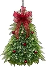 Ancsttu Christmas Front Door Wreath, Red Bowtie Mesh Ribbon Holiday Wreath with Christmas Ball Ornaments, 40cm Farmhouse Rustic Holiday Accent Decoration for Christmas