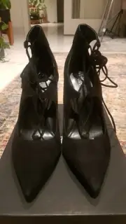 **NEVER WORN ** Wittner Reema Leather Suede Black Lace Up Heel Shoes Sz 41/AU10