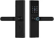 Tuya WiFi Biometric Fingerprint Handle Lock Smart Door Lock Tuyaa App Remote Unlock Keyless Entry Electronic Digital Door Lock Slimline Design(Black,6085) Aqiong