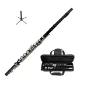 Merano Student 16 Hole C Flute with Carrying Case+Free Stand+Clean Rod ~ Black