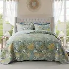NEWLAKE Cotton Bedspread Quilt Sets-Reversible Patchwork Coverlet Set, Green ...