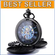 Elegant Mechanical Skeleton Pocket Watch with Roman Numerals & Chain for Gifting