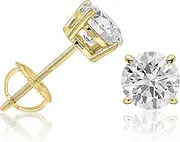 [Oliver & Navy] 1 to 5 Carat Lab-Grown Diamond Stud Earrings for Women & Men – IGI Certified, Round Cut, D/E Color, VS1-VS2 Clarity, 14K White & Yellow Gold, Screw Back, Made in USA