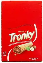 FERRERO TRONKY Wafer filled With HAZELNUT & CHOCOLATE crunchy cookie BOX OF 48