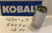 Kobalt 11/32" x 1/4" Dr Socket 52750- 12 Pt - Chrome Finish Free USA Shipping