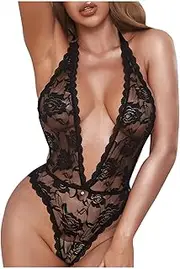 [UIVHLW] Lingerie Boudoir Through Deep V Neck Temptation Lingerie Lace Dresses