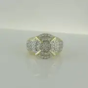 10K Yellow Gold 1.37 Ct Round Cut Natural Diamond Cluster Anniversary Mens Ring