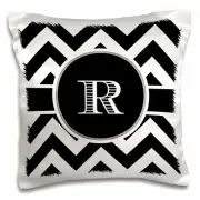 3dRose Black and white chevron monogram initial R 16x16 inch Pillow Case