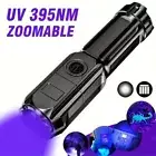 Rechargeable UV Flashlight. 395nm Black Light Torch with 3 Modes, Zoomable.