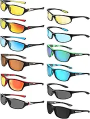 [Kanayu] 12 Pairs of Polarized Sunglasses Polarized Sports Sunglasses UV Protection Sport Glasses for Men Women Youth Driving Cycling Fishing Running Golf Baseball