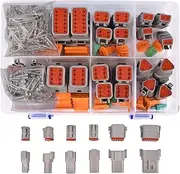 Amliber 174Pcs 12 Kits DT Series DT Connector Kit 2 3 4 6 8 12 Pin Connectors with Size 16 Stamped Contacts for Deutsch Connector, IP68 Waterproof Automotive Electrical Connectors Plug