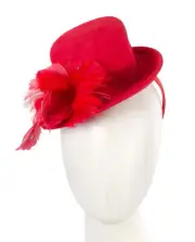Red felt top hat & feathers fascinator Hats From OZ 100% Aussie Family Business