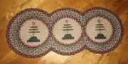 Earth Rugs Braided Jute Circle Runner Feather Tree 13" x 36" Artist Susan Burd