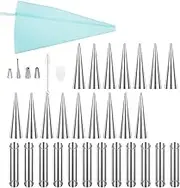 35Pcs Cannoli Forms Tubes Kits, Non Stick Stainless Steel Cream Horn Mold, Reusable Cone Shaped Molds Tubular Shaped Cannoli Forms Tool, for Danish Pastry Cream Roll, for DIY Baking