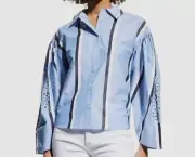 $325 Tanya Taylor Women's Blue Piper Striped Embroidered Collared Top Size 10