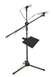 Rockville GIGSTAND DUAL Microphone Stand with (2) Mic Clips+Clamp-On Tray Shelf