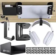 VI+AL 4-in-1 Under Desk Laptop Mount Bundle – Includes Side Storage, Hook & Cable Organizer – Fastens with Adhesive & Screws – Fits Devices up to 1.7" Thick – Hidden Holder for Home, Office & Desks