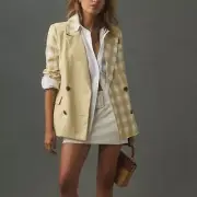 NWT Anthropologie Avec Les Filles Mixed Print Tan Gingham Blazer L