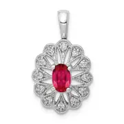 14k White Gold 1/6ct. Real Diamond and .70 Ruby Fancy Pendant