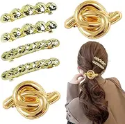 6 PCS Metal Hair Ties, Gold Hair Cuffs, Metal Geometric Elastic Hair Clips, Hair Cuff Wrap for Thick Hair Elastic Hair Ties Hair Accessories for Girls Women