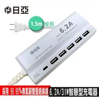 在飛比找PChome24h購物優惠-日亞 6.2A USB智慧型充電器-1.5米(USB*5 T