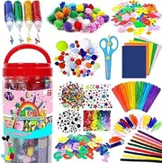 1000Pcs Canned Kids DIY Craft Kit Art Educational Toys Craft Case Toddlers Supplies IQ Design Toy with Pompoms Pipe Cleaners Colored Felt Sheets Glitter for 6+Years Old