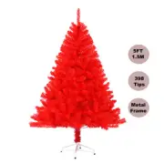 1.5M/5FT Red Christmas Tree Fluffy 398Tips Metal Stand Easy Assemble Xmas Decor