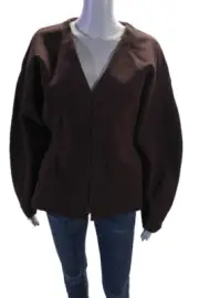 Zara Womens Knit V-Neck Long Sleeve Hook + Eye Closure Blouse Top Brown Size L
