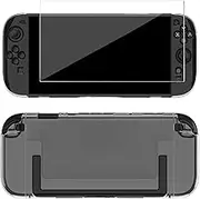 Dockable Protective Case Compatible with Switch 2 2025, Transparent PC Case with Tempered Glass Screen Protector Film, Shockproof, Scratch-Resistant, Easy to Install, Accessories for Switch 2