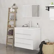 3 Piece Bathroom Furniture Set, High Gloss White Vanity Cabinet, Wall Mounted Storage Mirror for Compact Spaces