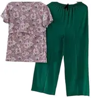 [MISS Mominstylestore] Women's Zipless Maternity/Feeding/Nursing Tops/T-Shirt with Short Sleeve Wide Leg Palazzo Pant Set Breastfeeding Clothes XX-Large, Peach Pink Green, XX-Large