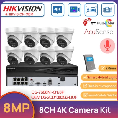 Hikvision 8CH 8POE NVR 4K Hybrid Light CCTV Camera System 8MP ColorVu+IR Camera