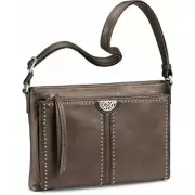 BRIGHTON PRETTY TOUGH JAGGER ORGANIZER $445 LEATHER CROSSBODY PEWTER W/COVER