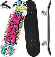 Anyfun Pro Complete Skateboards for Beginners Girls Boys Kids Youths Teens Adults 31"x8" Skate Boards 7 Layers Canadian Maple Double Kick Deck Concave Longboard
