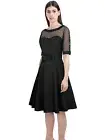 2X FISHNET TOP MIDI DRESS RETRO DEADLY SEXY PINUP DAMES BOW BELTED CHIC COUTURE