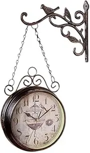 Outdoor Wall Clock Weatherproof, Double-Sided Garden Wall Clocks Outdoor Wrought Iron Garden Ornaments Outdoor, Easy to Read Numbers European Style Classical Hanging Clock