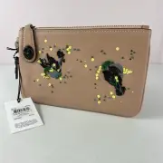 Coach Meadowlark Bird Embellished Wristlet Pink Leather 58733 Turn-lock $175 B20