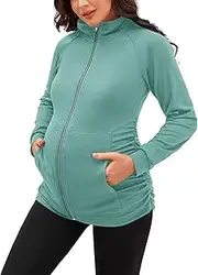 [GINKANA] Maternity Athletic Jackets Long Sleeve Sweatshirts Zip Up Tops Casual Pregnancy Running Workout Shirts with Pockets